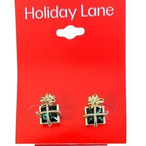 Macy's Shelf Pull Holiday Lane Faux Emerald Goldtone Presents Earrings Ret $29